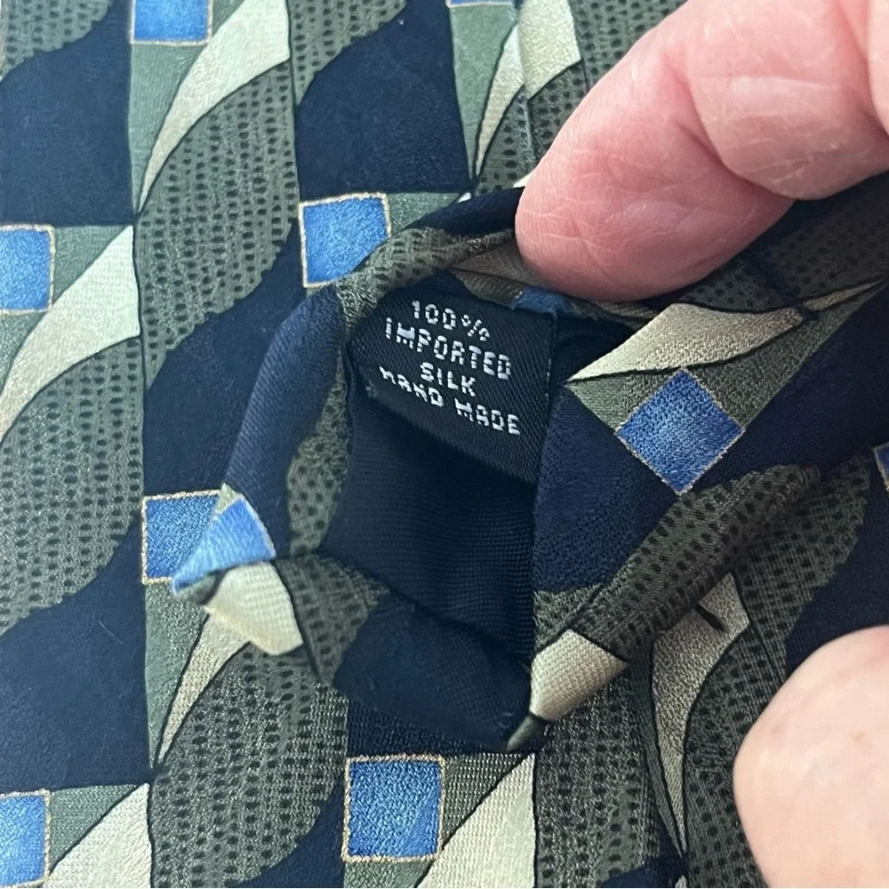 Facets Abstract Green And Blue Print 100% Silk Tie